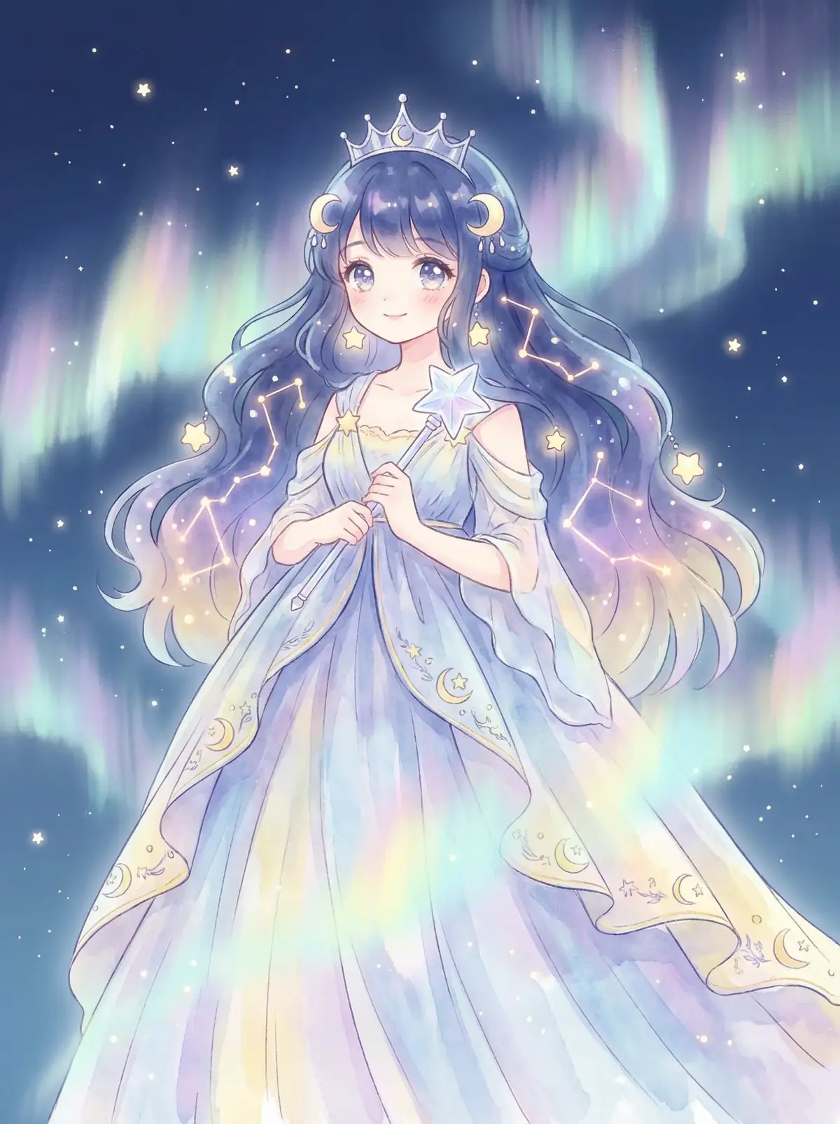 miss av - 星辰公主希尔角色设定图，手持星光权杖